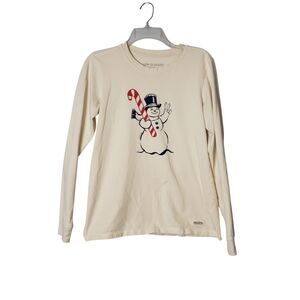 Life Is Good Crusher Peace Snowman Cream Long Sleeve T Shirt Womens Size Medium 